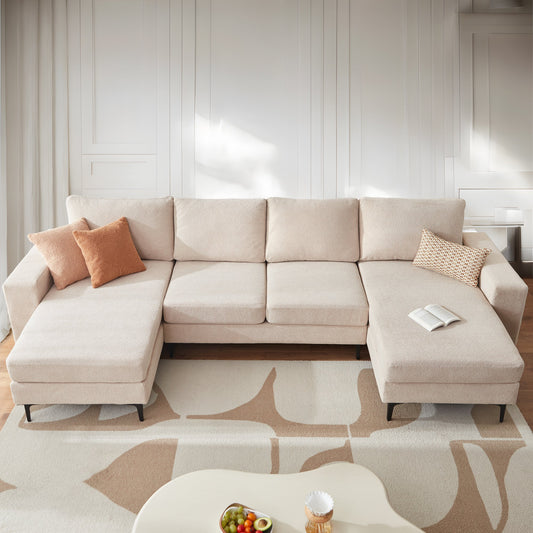126" Elegant Cloud Velvet U-Shaped Sofa with Double Chaise