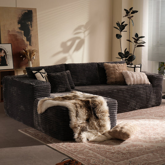 104" L-Shape Modular Couch with Chaise, Plush Corduroy Fabric, No Assembly Required