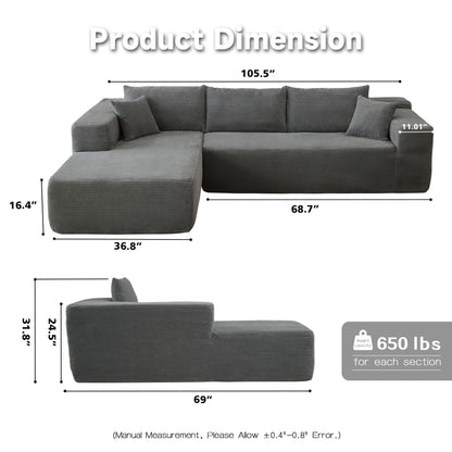 104" L-Shape Modular Couch with Chaise,Corduroy Fabric,No Assembly Required