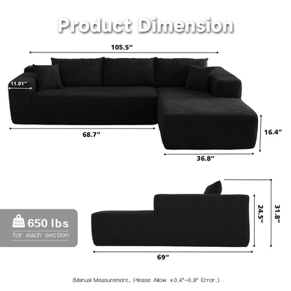 104" L-Shape Modular Couch with Chaise,Corduroy Fabric,No Assembly Required