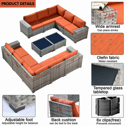 12 Pieces Patio Conversation Set with 7.68'' Broad Handrails