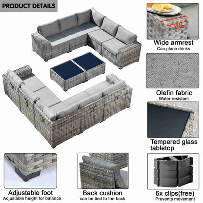 12 Pieces Patio Conversation Set with 7.68'' Broad Handrails