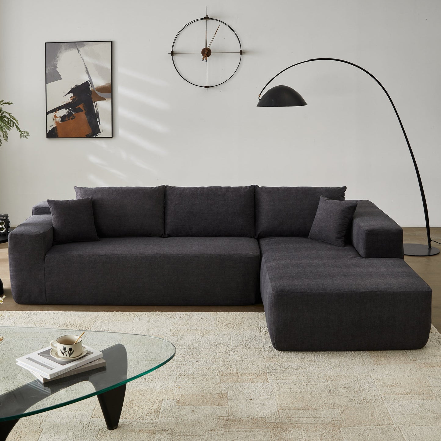 104" L-Shape Modular Couch with Chaise, Chenille Fabric, No Assembly Required