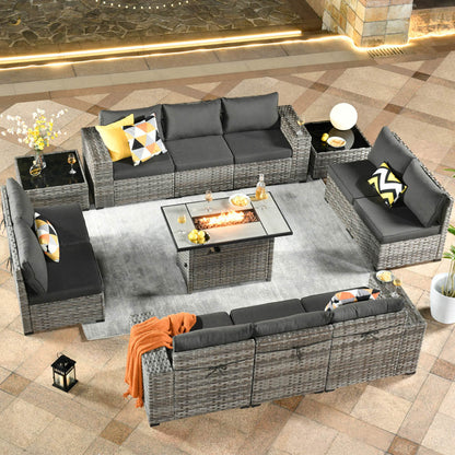 13 Pieces Outdoor Furniture with 7.68'' Broad Handrails and Rectangle 42.12'' Fire Pit Table