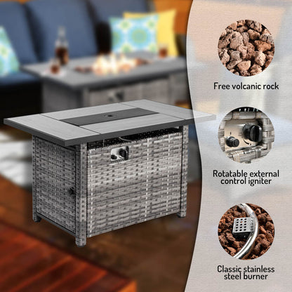 13 Pieces Outdoor Furniture with 7.68'' Broad Handrails and Rectangle 42.12'' Fire Pit Table