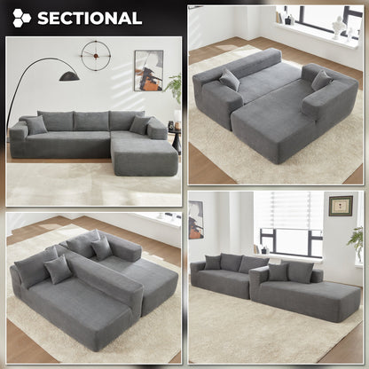 104" L-Shape Modular Couch with Chaise,Corduroy Fabric,No Assembly Required