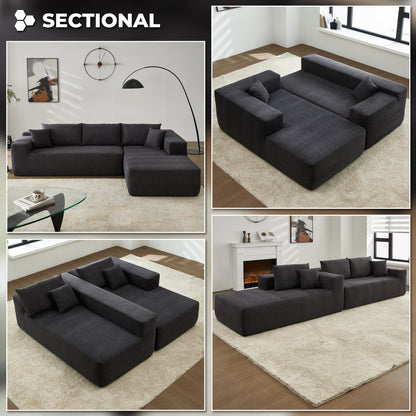 104" L-Shape Modular Couch with Chaise, Chenille Fabric, No Assembly Required