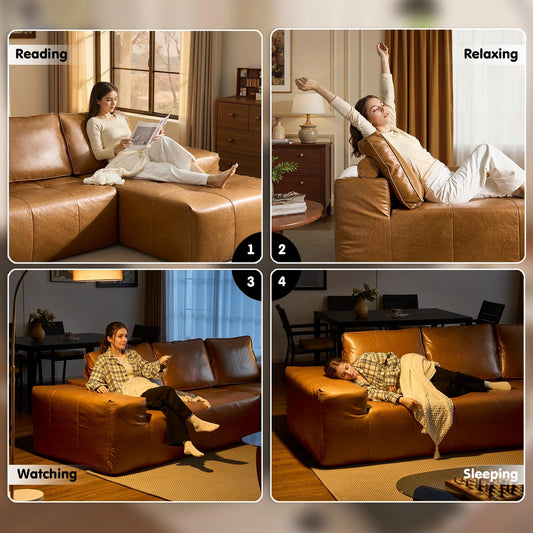 114" Cloud Sectional Sofa - L-Shaped Faux Leather Modular Couch with Deep Seat Chaise