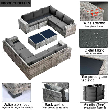 12 Pieces Patio Conversation Set with 7.68'' Broad Handrails
