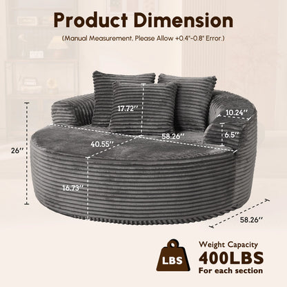 59" O-Shape Modular Couch, Plush Corduroy Fabric, No Assembly Required