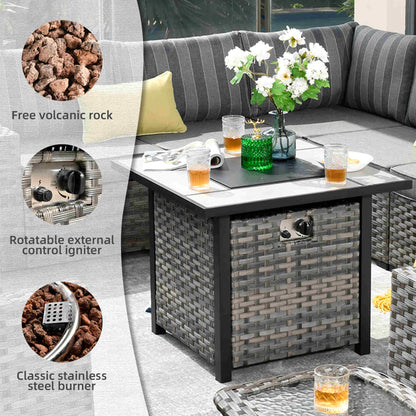 10 Pieces Patio Furniture with 7.68'' Handrails and 30'' Fire Pit Table Rocking Chair