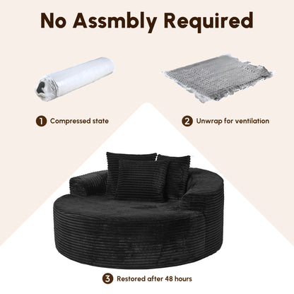 59" O-Shape Modular Couch, Plush Corduroy Fabric, No Assembly Required